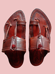 Picture of Shop for Special Designer Kolhapuri Chappal in Dark Red Brown Mix - Handcrafted with Premium Quality Leather
